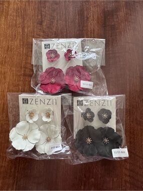 Anthropologie Floral Hair Clips Set — Red, White & Black